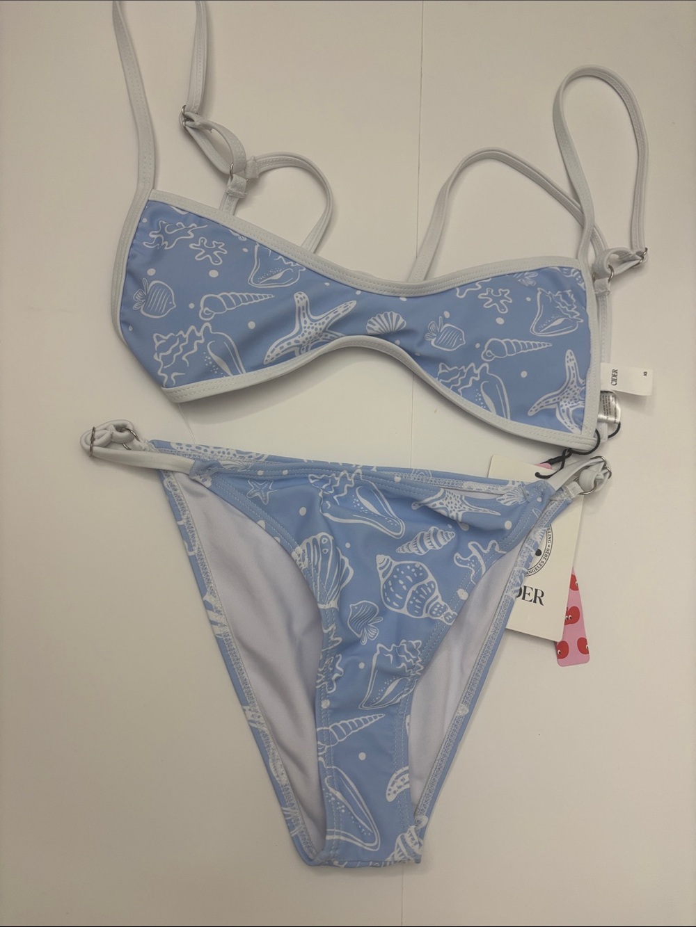 Cider Light Blue Seashell Print Bikini Set Sz XS